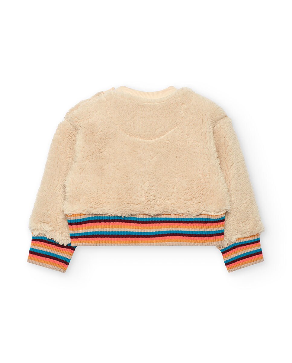 Sweatshirt para Bebé Curta de Pelo de Ovelha com Desenho Frontal Bege-2