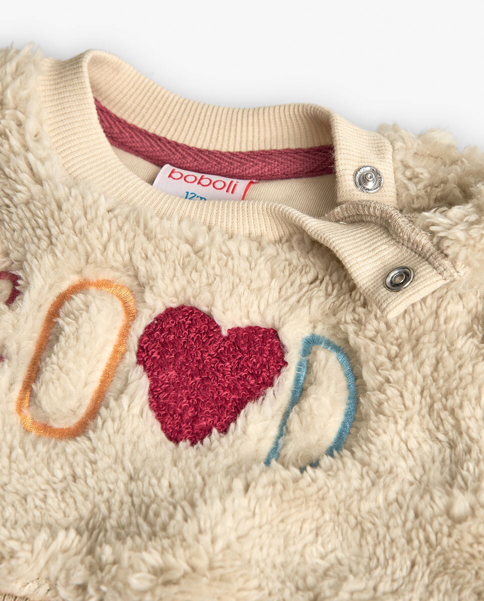 Sweatshirt para Bebé Curta de Pelo de Ovelha com Desenho Frontal Bege-3