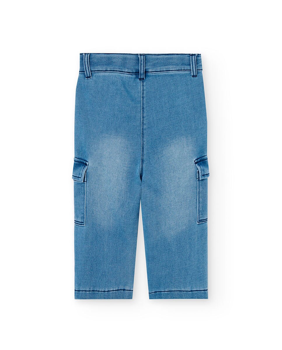 Jeans Infantil com Ajuste de Borracha e Bolsos Cargo Boboli Azul-2