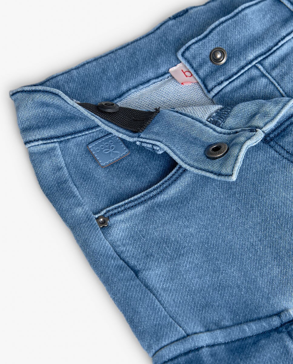 Jeans Infantil com Ajuste de Borracha e Bolsos Cargo Boboli Azul-3