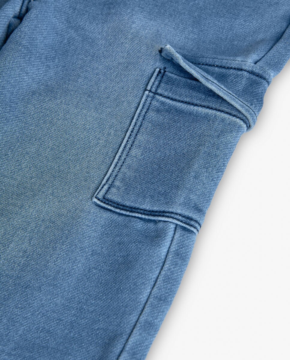 Jeans Infantil com Ajuste de Borracha e Bolsos Cargo Boboli Azul-4