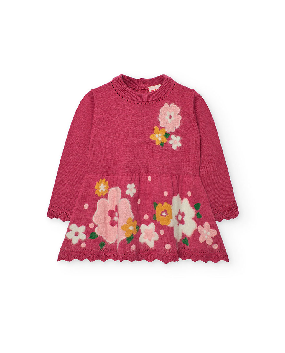 Vestido Infantil com Manga Comprida e Flores Boboli Vermelho-1