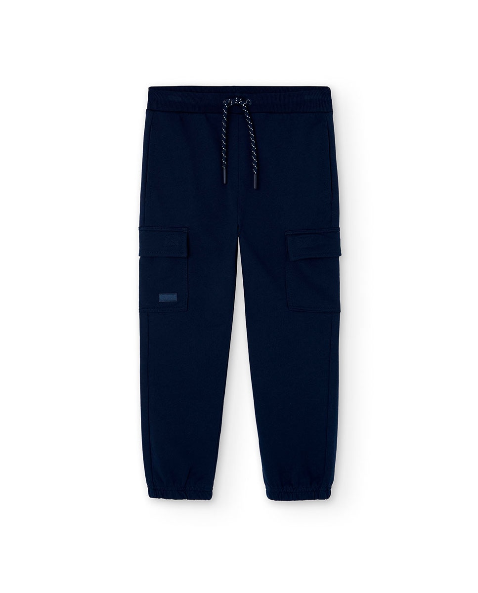 Jogpant Infantil de Felpa com Ajuste de Borracha e Cordões Boboli Azul-marinho-1