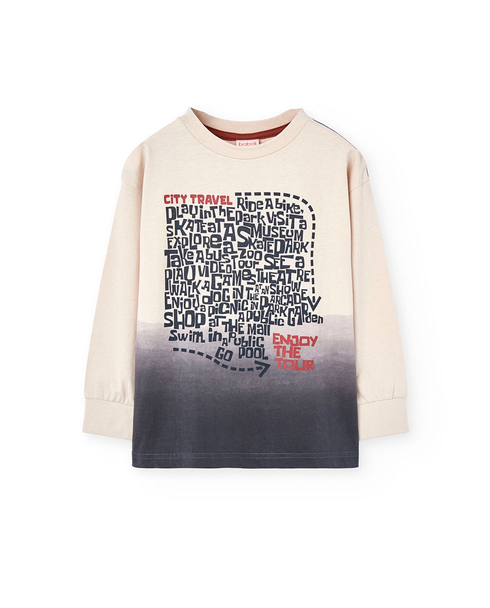 T-shirt Infantil com Gola Redonda e Manga Comprida Boboli Branco-1