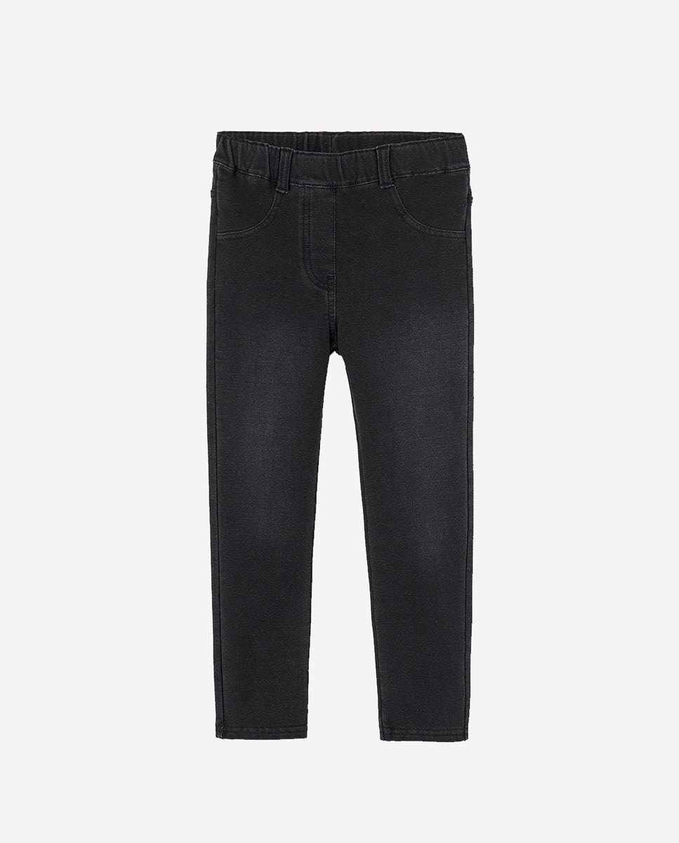 Calças Denim de Cintura Subida Infantil Preto-1