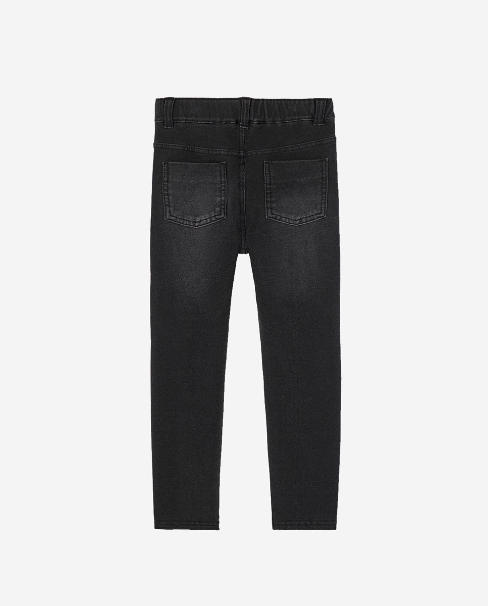 Calças Denim de Cintura Subida Infantil Preto-2