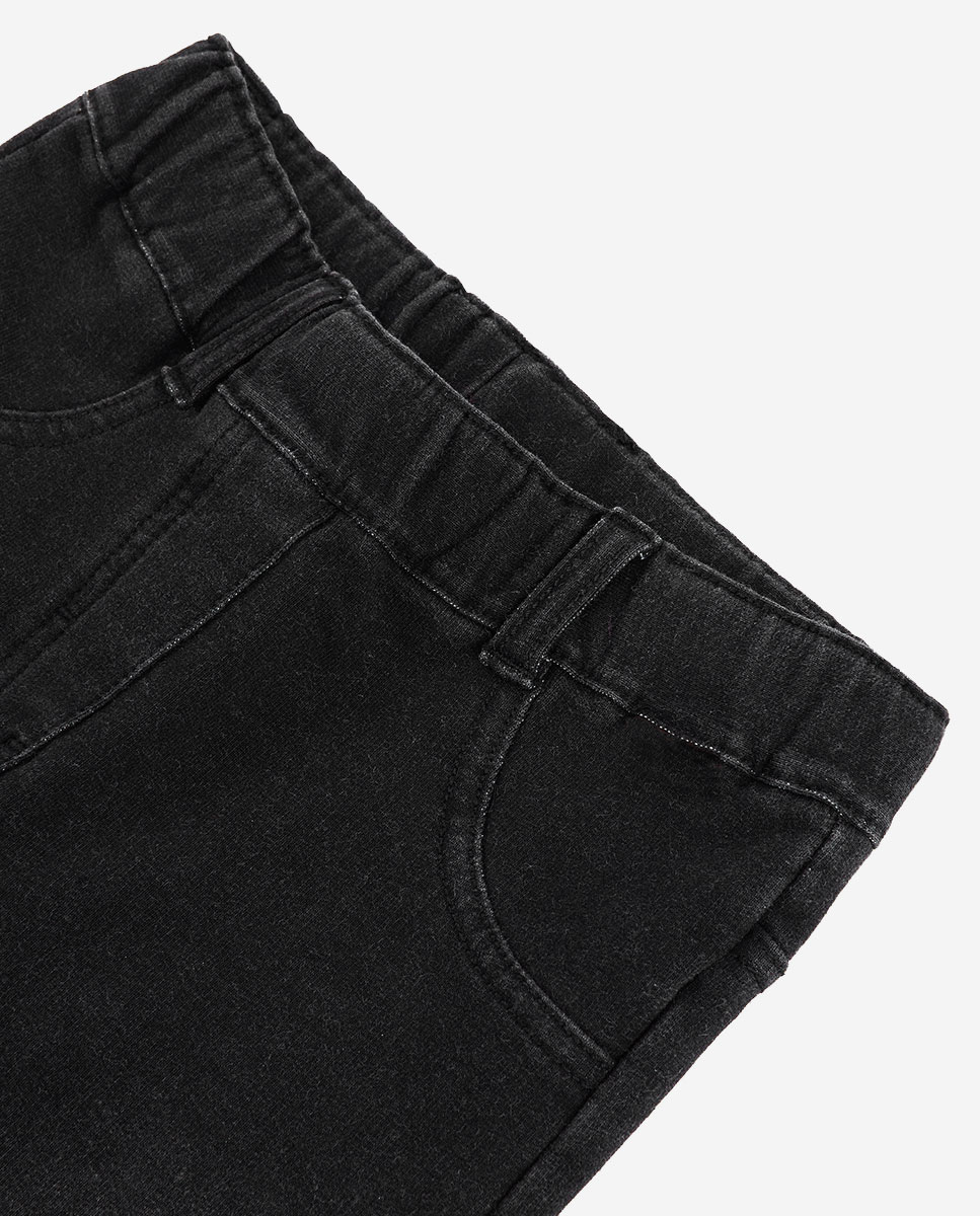 Calças Denim de Cintura Subida Infantil Preto-3