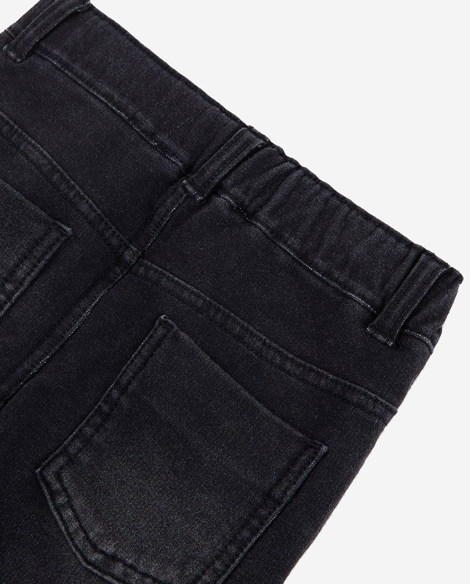 Calças Denim de Cintura Subida Infantil Preto-4