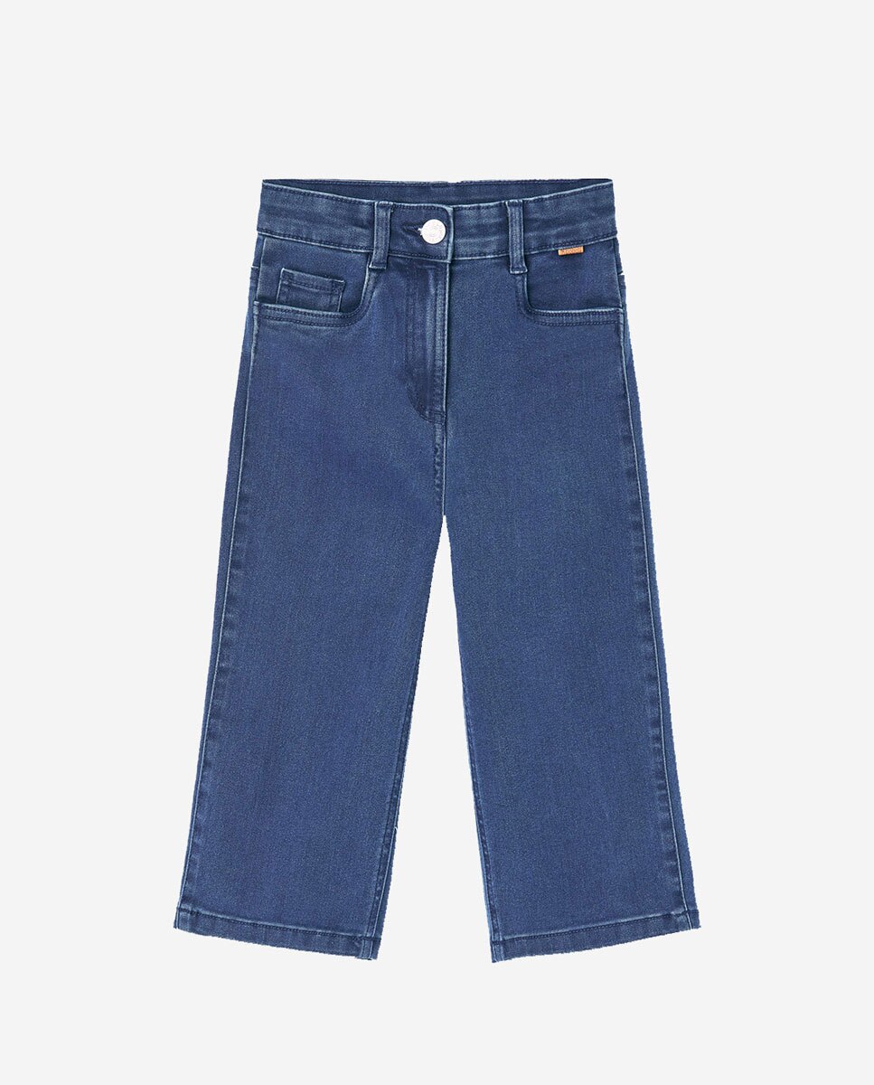 Calças Denim Amplas e de Cintura Subida Boboli Branco-1