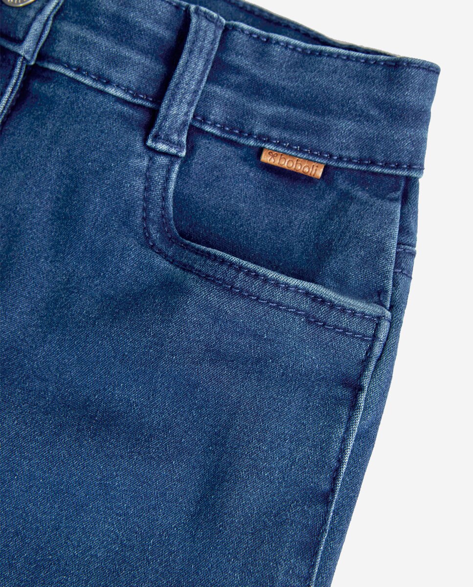 Calças Denim Amplas e de Cintura Subida Boboli Branco-4