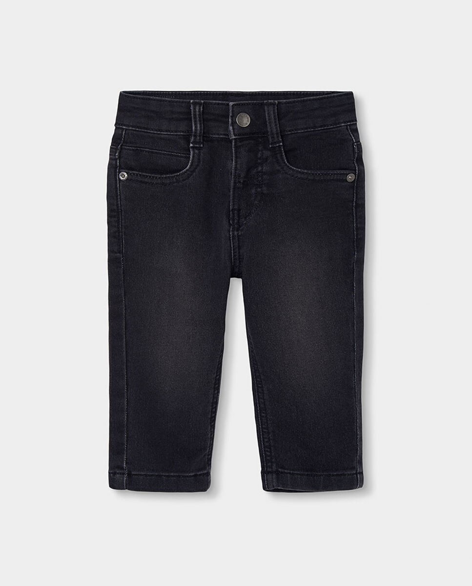 Calças Jeans Infantil de Algodão com Corte a Direito e Cintura Subida Cinzento-1