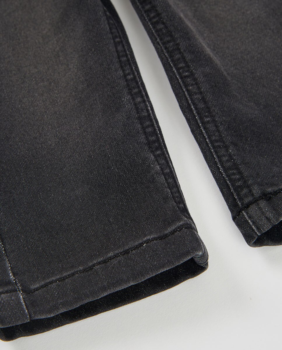Calças Jeans Infantil de Algodão com Corte a Direito e Cintura Subida Cinzento-4