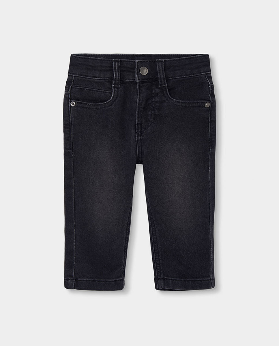 Calças Jeans Infantil de Algodão com Corte a Direito e Cintura Subida Cinzento-1