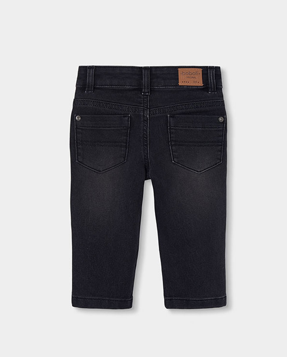 Calças Jeans Infantil de Algodão com Corte a Direito e Cintura Subida Cinzento-2