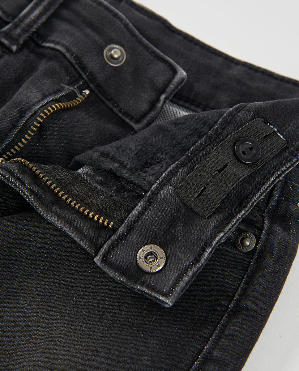 Calças Jeans Infantil de Algodão com Corte a Direito e Cintura Subida Cinzento-3