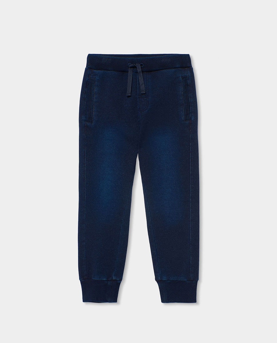 Calças Jeans Infantil de Algodão com Corte a Direito e Cintura Subida Azul-marinho-1