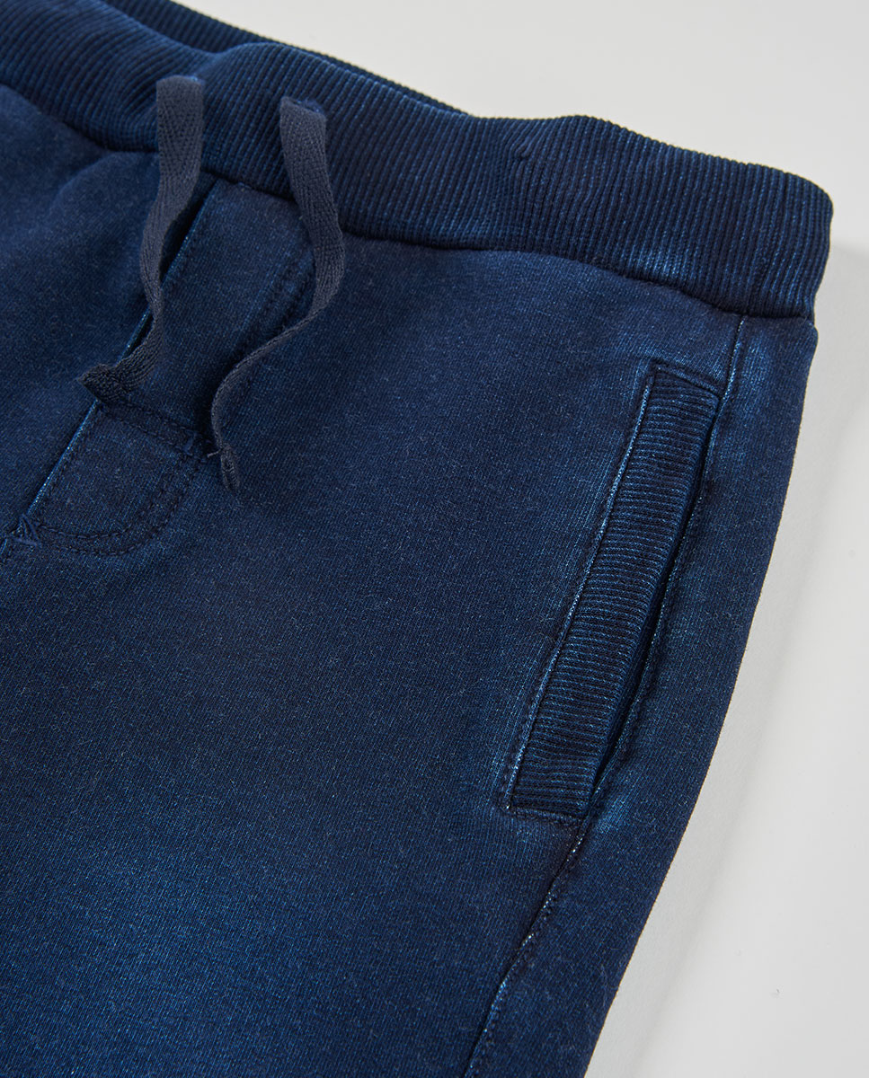 Calças Jeans Infantil de Algodão com Corte a Direito e Cintura Subida Azul-marinho-3