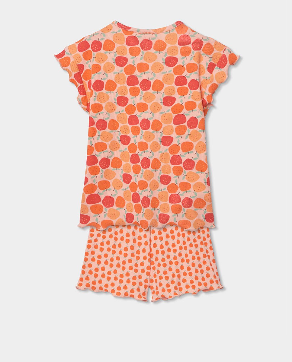 Pijama Canelado Estampado Infantil Laranja-2