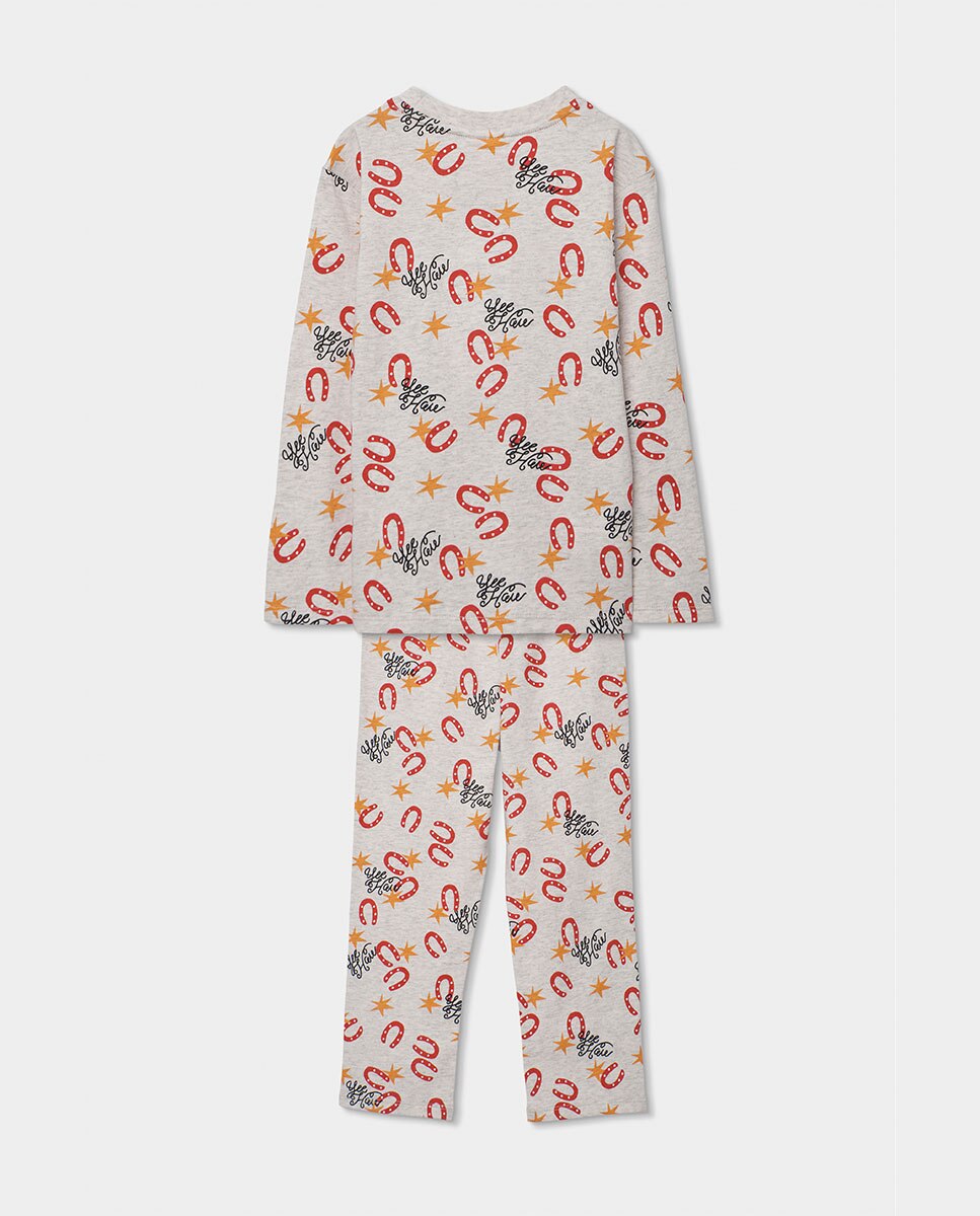 Pijama de Malha Estampado Infantil Boboli Cinzento / Rosa-2