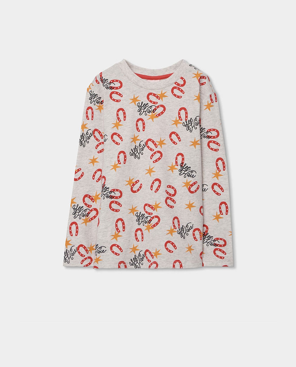 Pijama de Malha Estampado Infantil Boboli Cinzento / Rosa-3