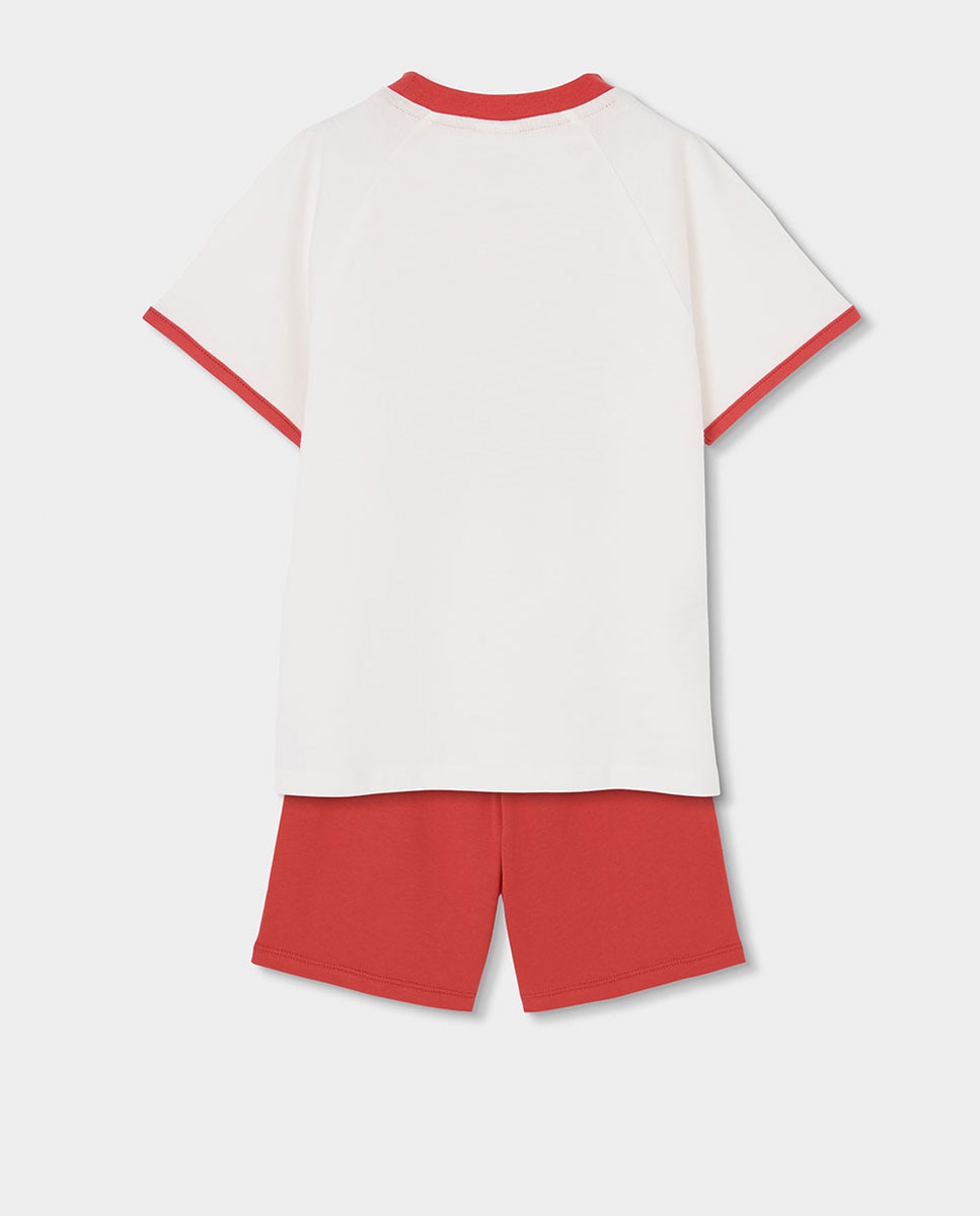 Pijama de Malha de Manga Curta Infantil Boboli Branco / Vermelho-2