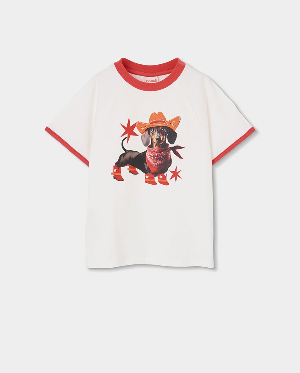 Pijama de Malha de Manga Curta Infantil Boboli Branco / Vermelho-3