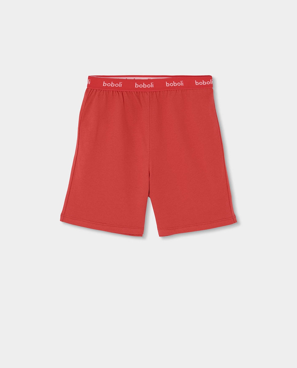 Pijama de Malha de Manga Curta Infantil Boboli Branco / Vermelho-4