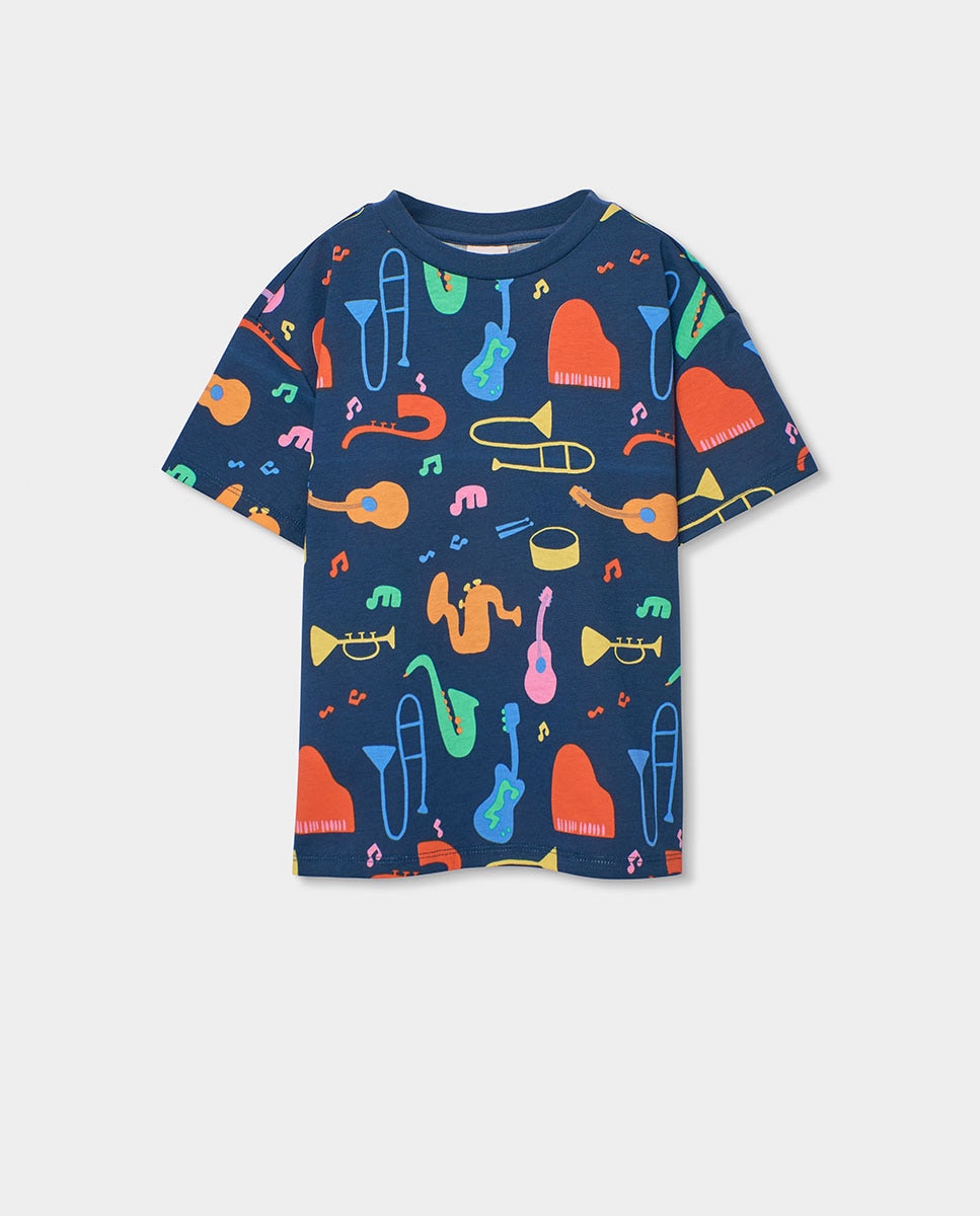 Pijama de Malha Estampado Infantil Boboli Azul-marinho-3