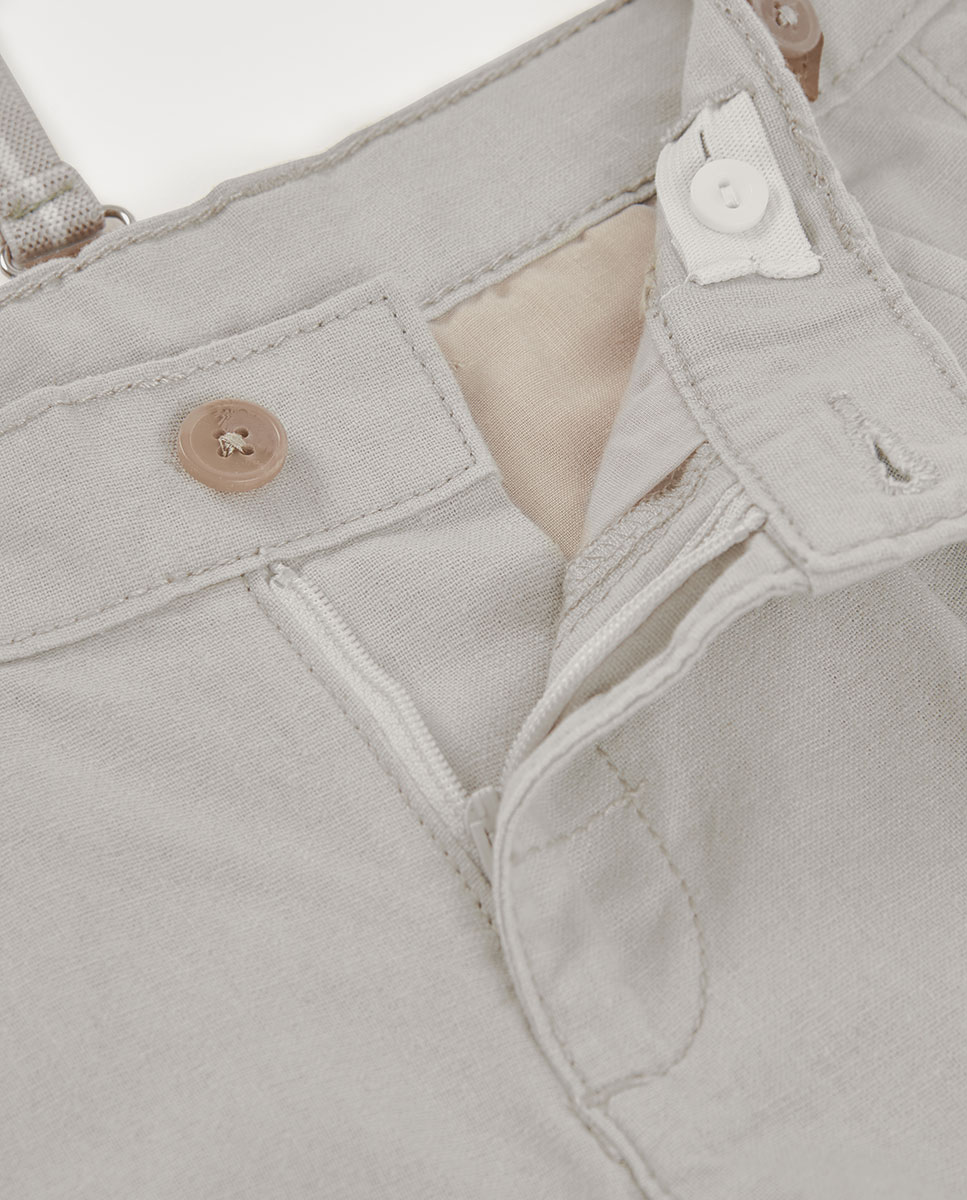 Bermudas em Linho com Alças de Bebé Cinzento-claro-3