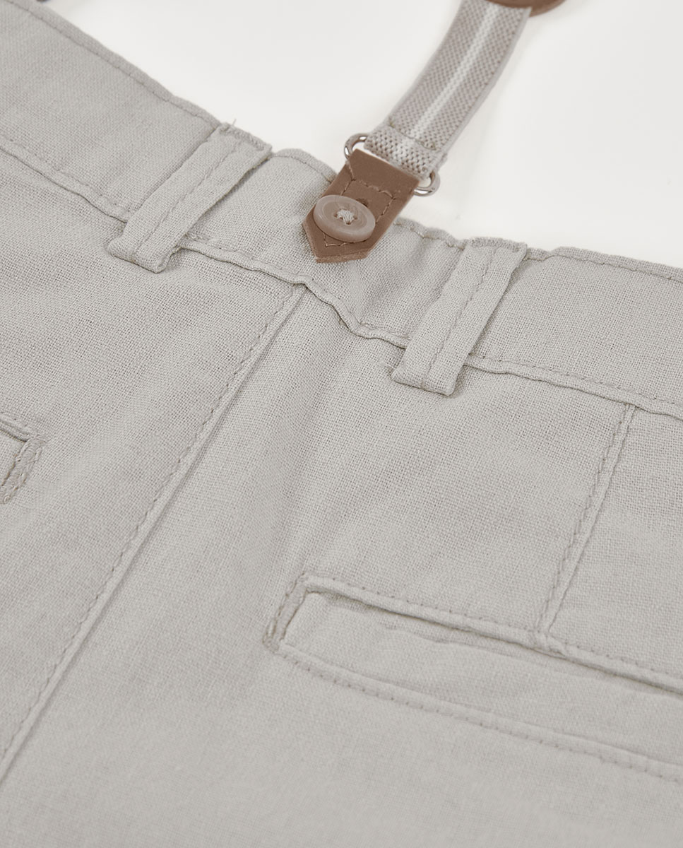 Bermudas em Linho com Alças de Bebé Cinzento-claro-4