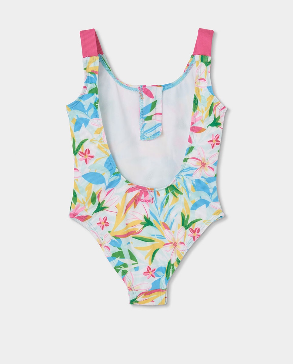 Fato de Banho em Poliamida com Flores Infantil Boboli Branco / Rosa-2
