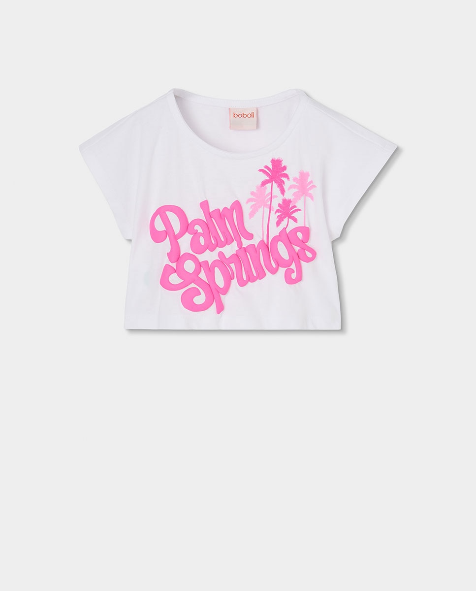 T-shirt de Malha de Manga Curta Infantil Boboli Rosa / Branco-1