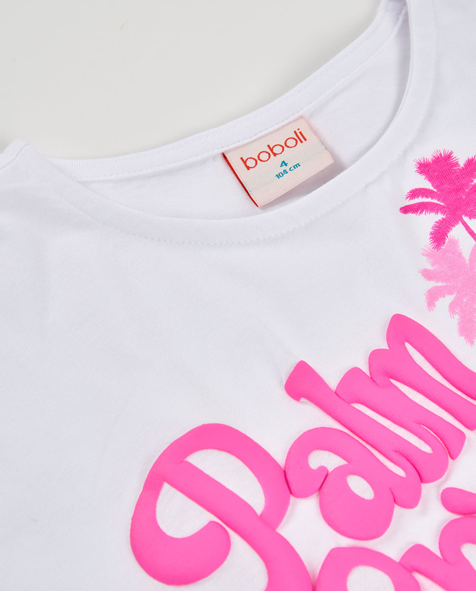 T-shirt de Malha de Manga Curta Infantil Boboli Rosa / Branco-3