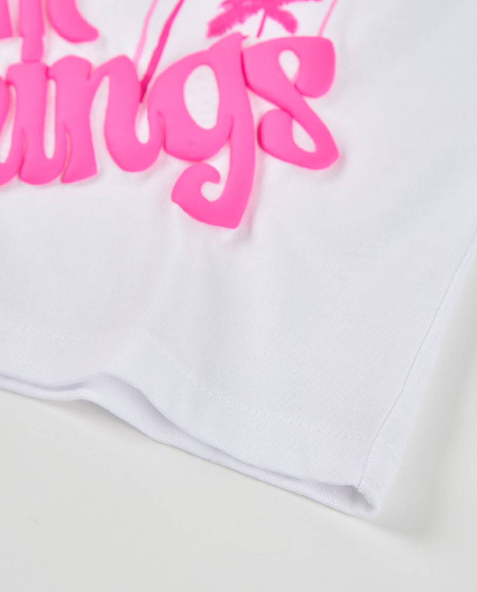T-shirt de Malha de Manga Curta Infantil Boboli Rosa / Branco-4