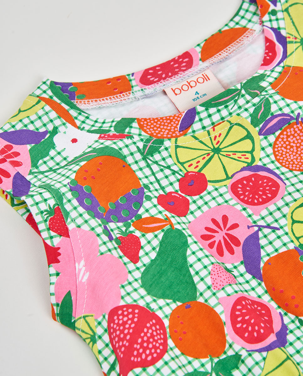 Vestido de Malha Frutas Infantil Boboli Verde-3