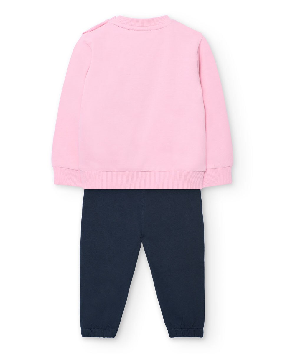 Conjunto Infantil de Sweatshirt e Calças de Felpa em Contraste Boboli Rosa-2