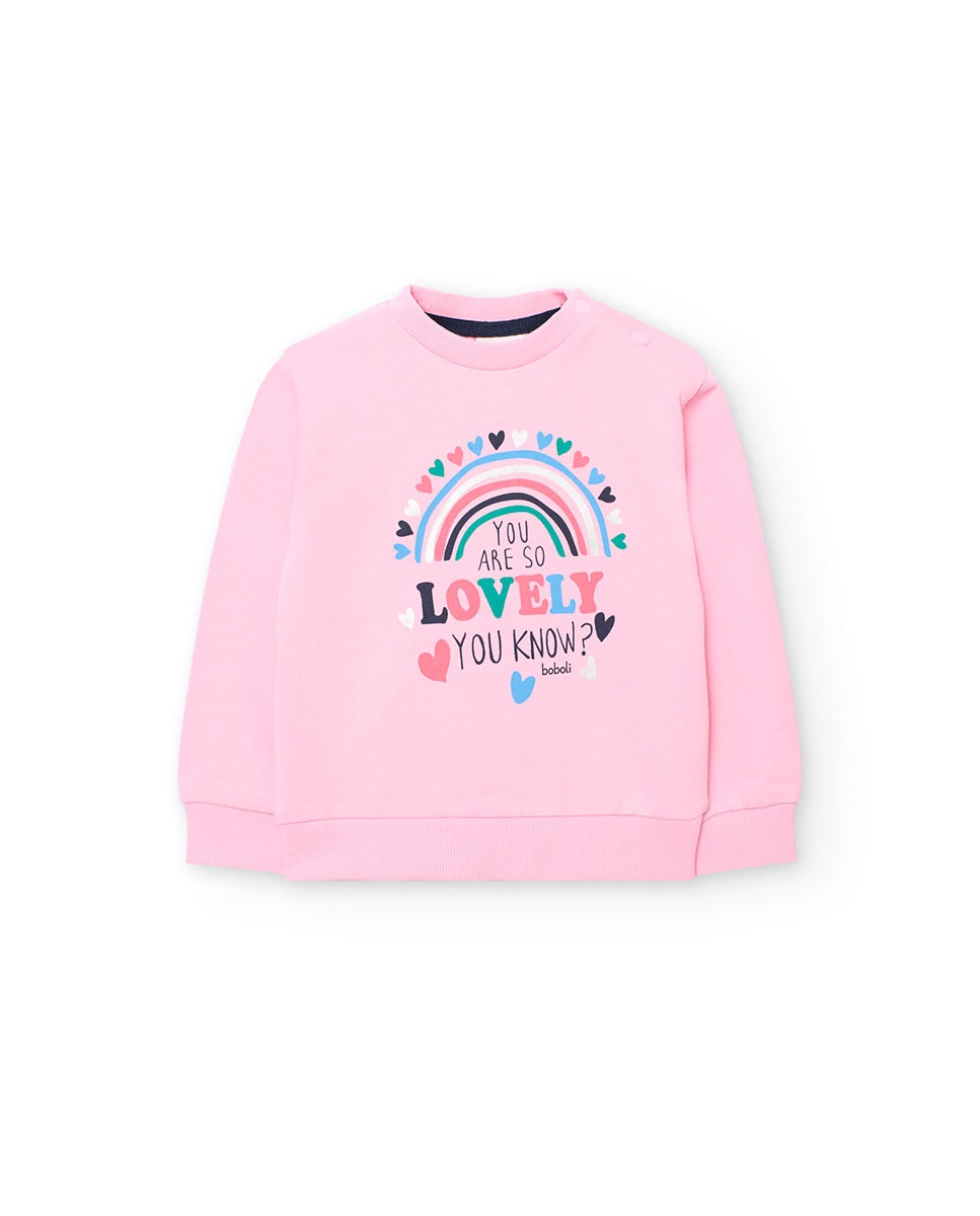 Conjunto Infantil de Sweatshirt e Calças de Felpa em Contraste Boboli Rosa-3