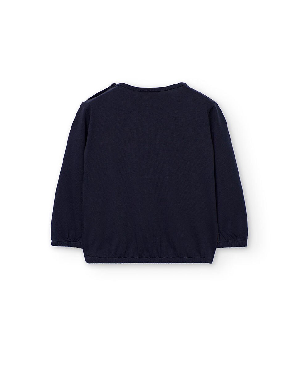 T-shirt Infantil com Estampado de Corações e Gola Redonda Boboli Azul-marinho-2
