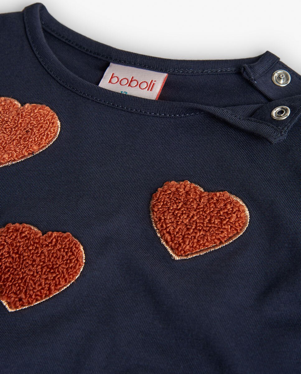 T-shirt Infantil com Estampado de Corações e Gola Redonda Boboli Azul-marinho-3