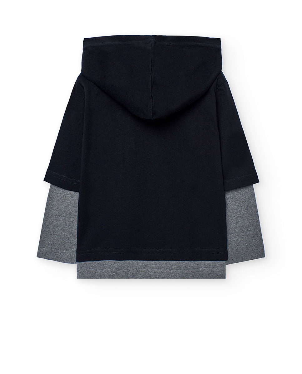 T-shirt para Bebé de Algodão com Capuz Preto / Cinzento-2