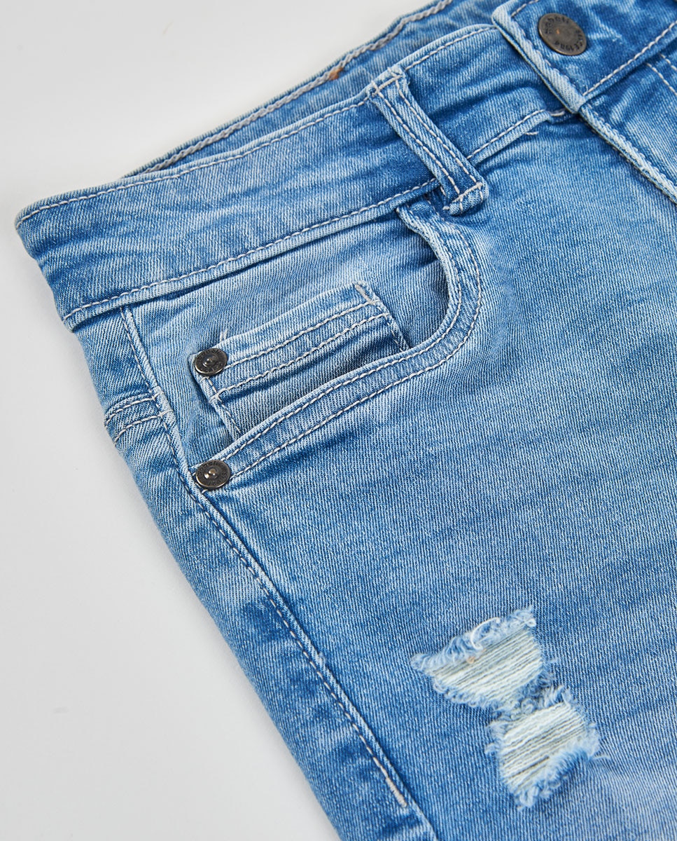 Calças Denim Elásticas Infantil Boboli Azul denim-3