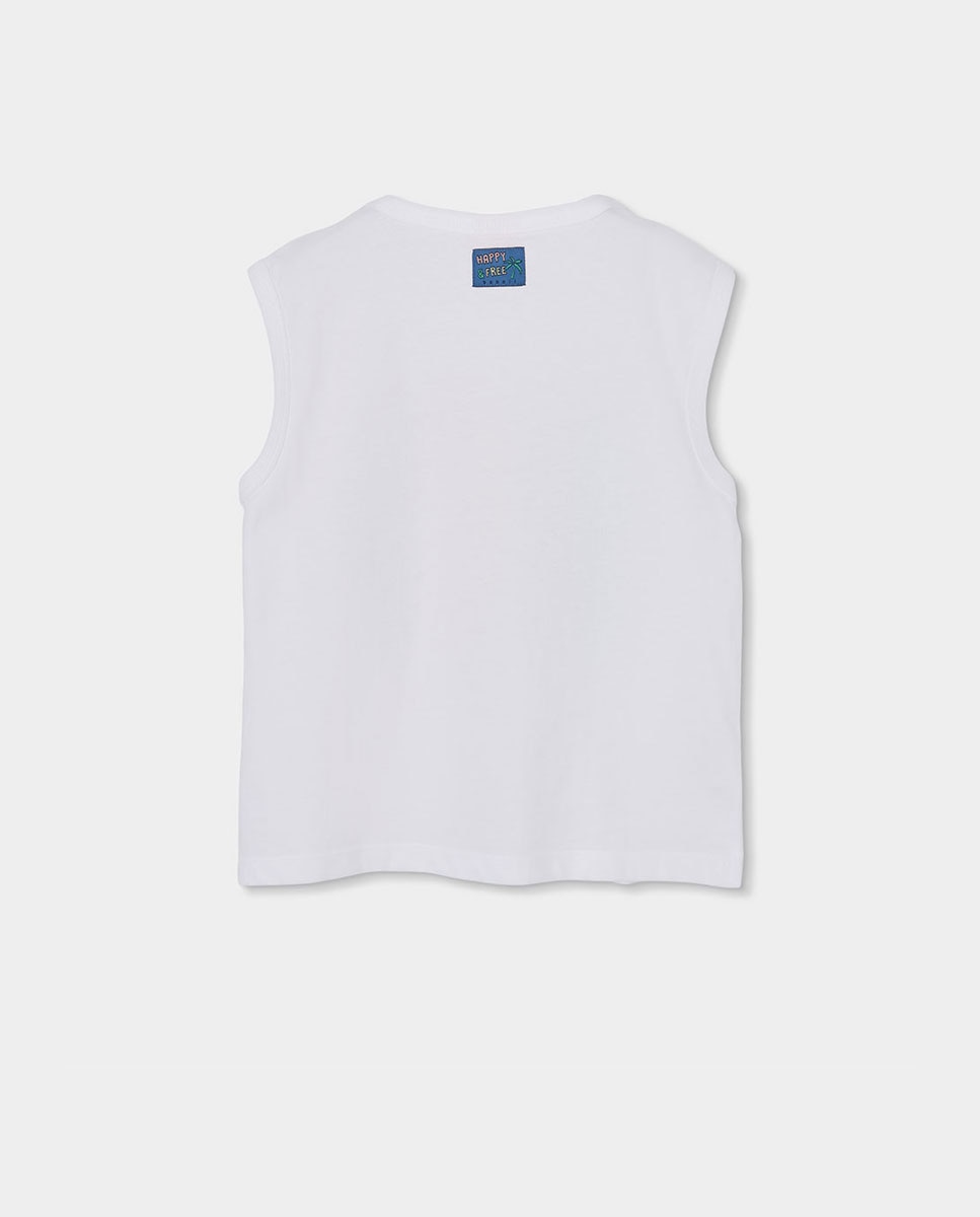 T-shirt de Malha sem Mangas Infantil Azul/Branco-2