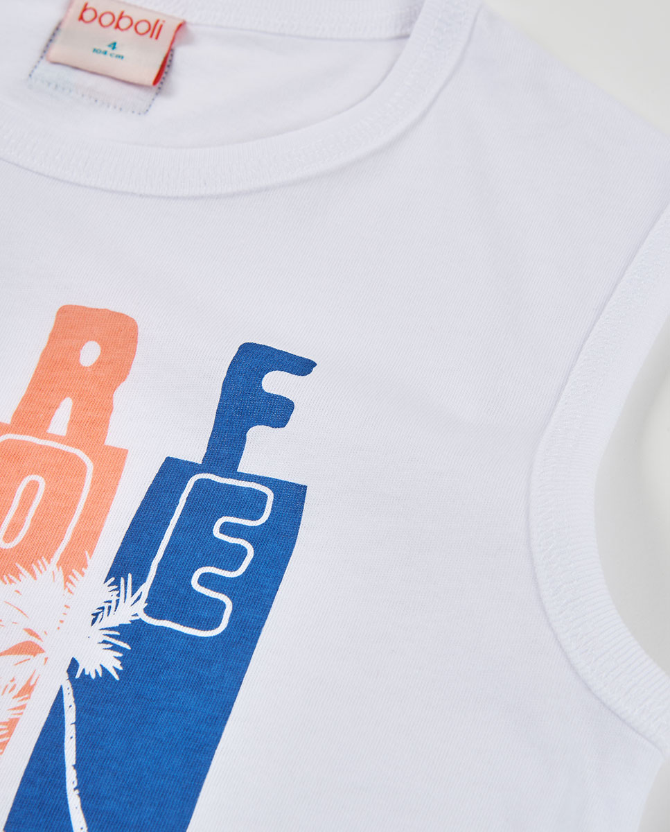 T-shirt de Malha sem Mangas Infantil Azul/Branco-3