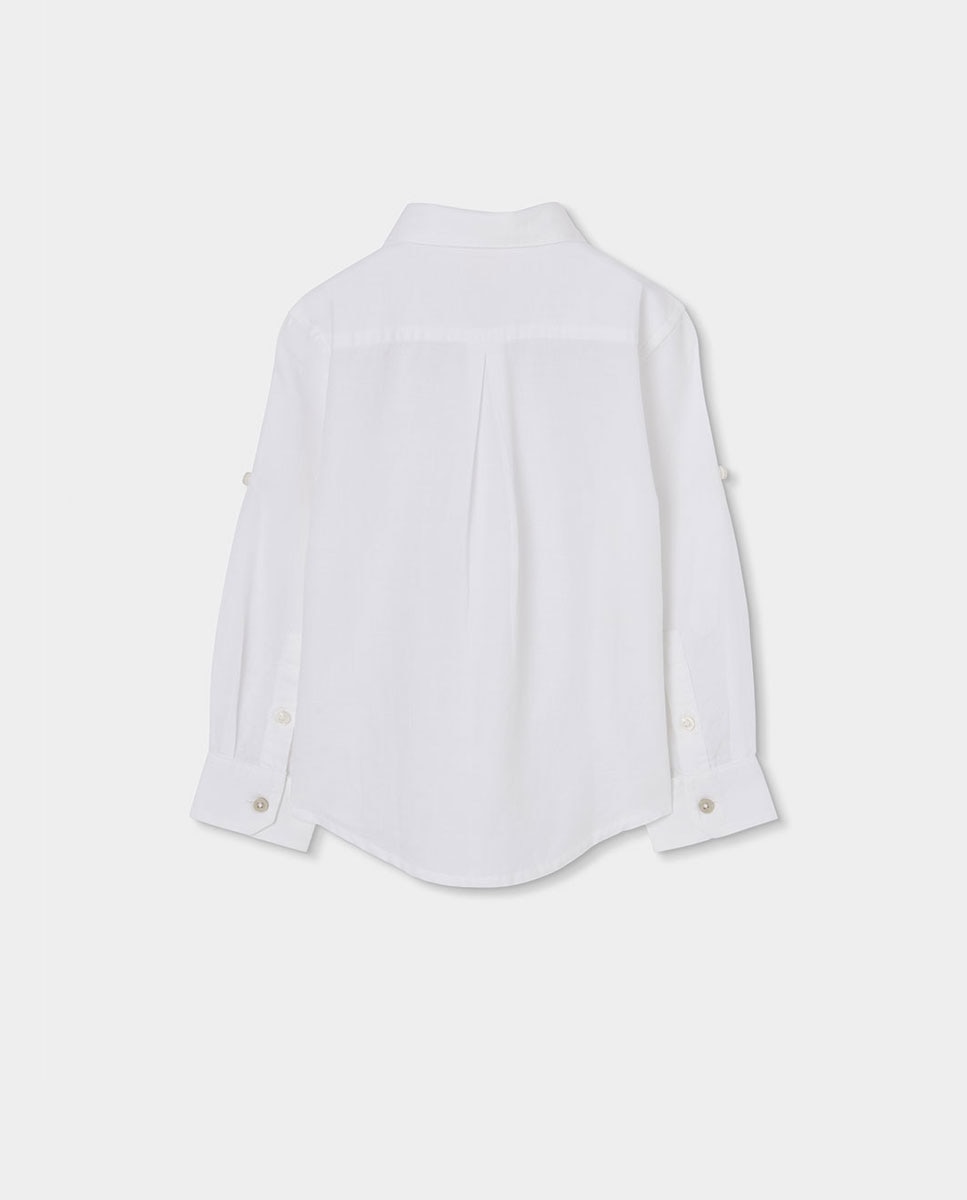Camisa em Linho de Manga Comprida Infantil Boboli Branco-2