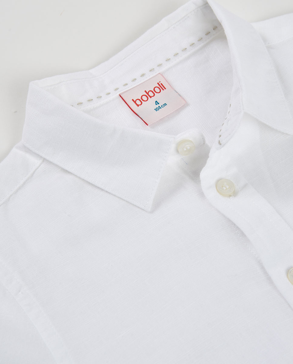 Camisa em Linho de Manga Comprida Infantil Boboli Branco-3