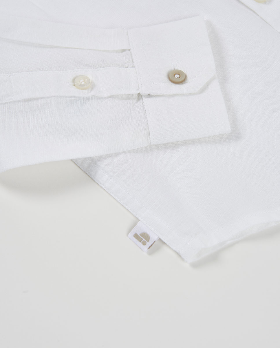 Camisa em Linho de Manga Comprida Infantil Boboli Branco-4