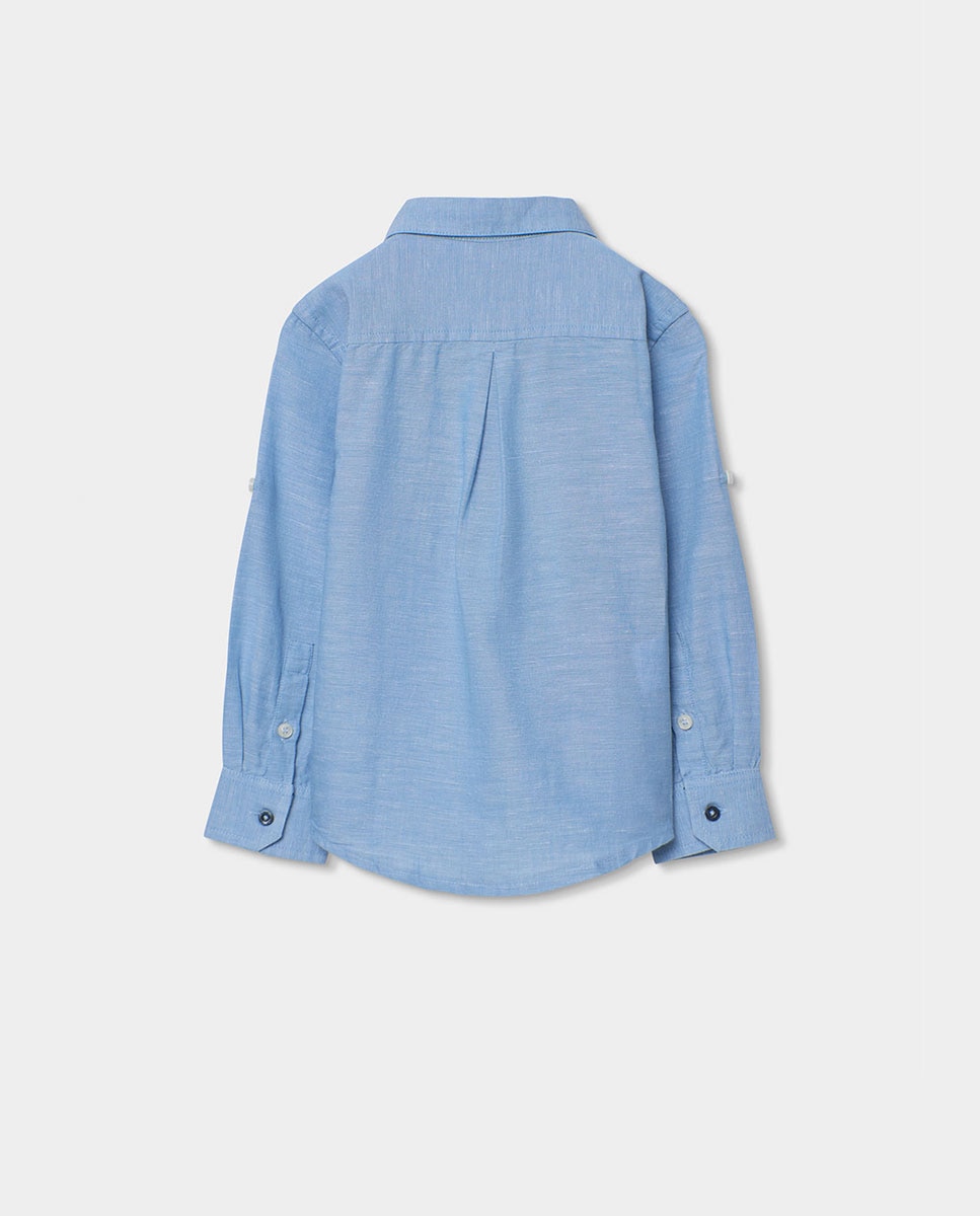 Camisa em Linho de Manga Comprida Infantil Boboli Azul-claro-2