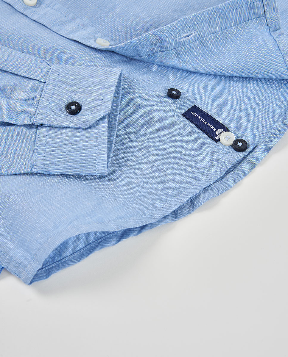 Camisa em Linho de Manga Comprida Infantil Boboli Azul-claro-4