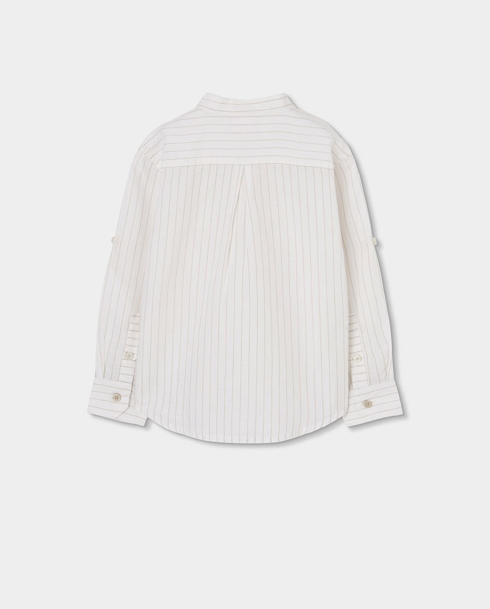 Camisa de Linho Às Riscas Infantil Bege-2