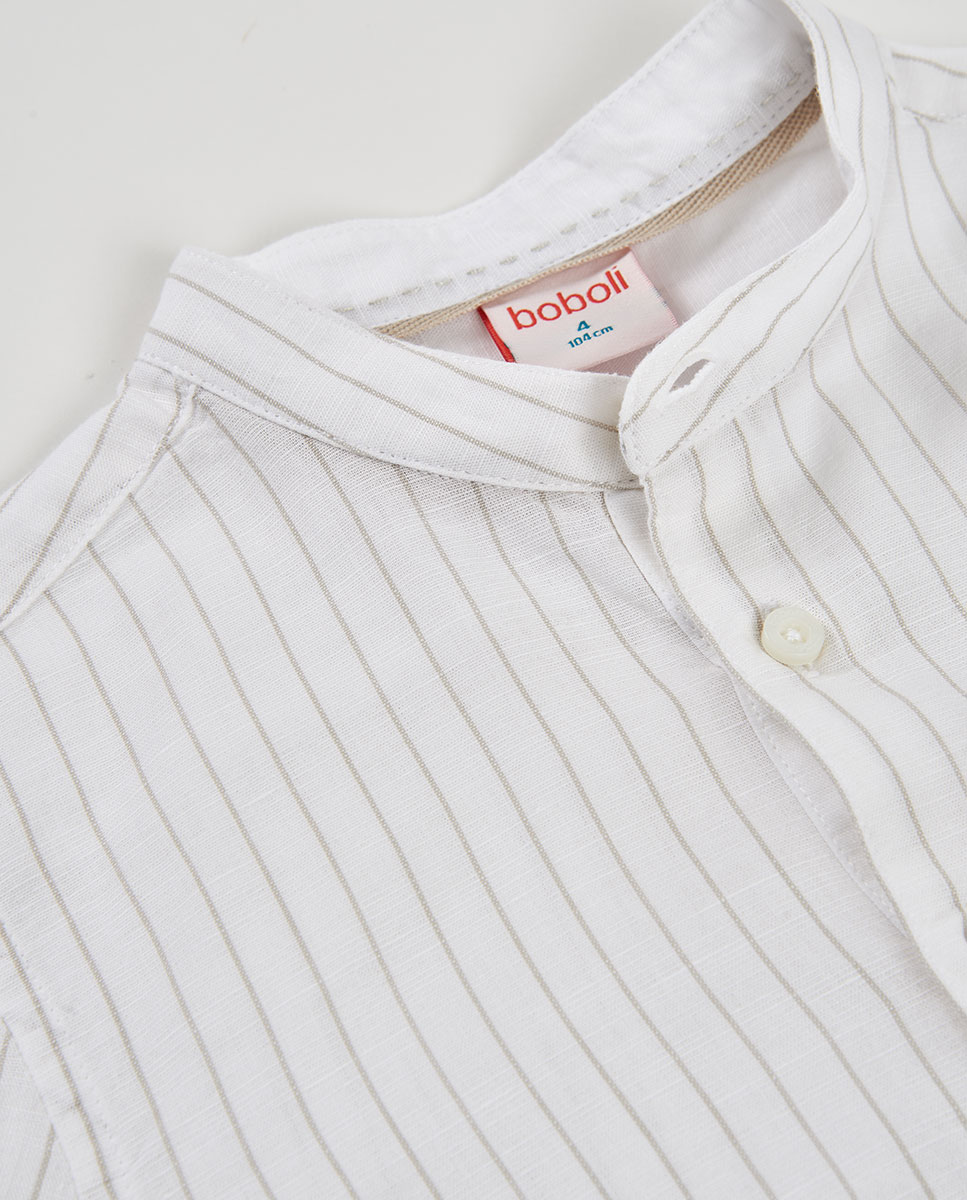 Camisa de Linho Às Riscas Infantil Bege-3